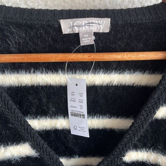J.Crew XS Sweater Lady Jacket in Striped Brushed Yarn Black Warm Sesame - Picture 5 of 14